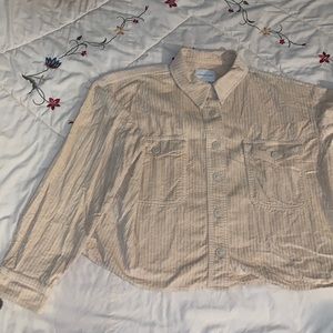 American Eagle Cream Ribbed Button Long Sleeve Blouse Medium Size